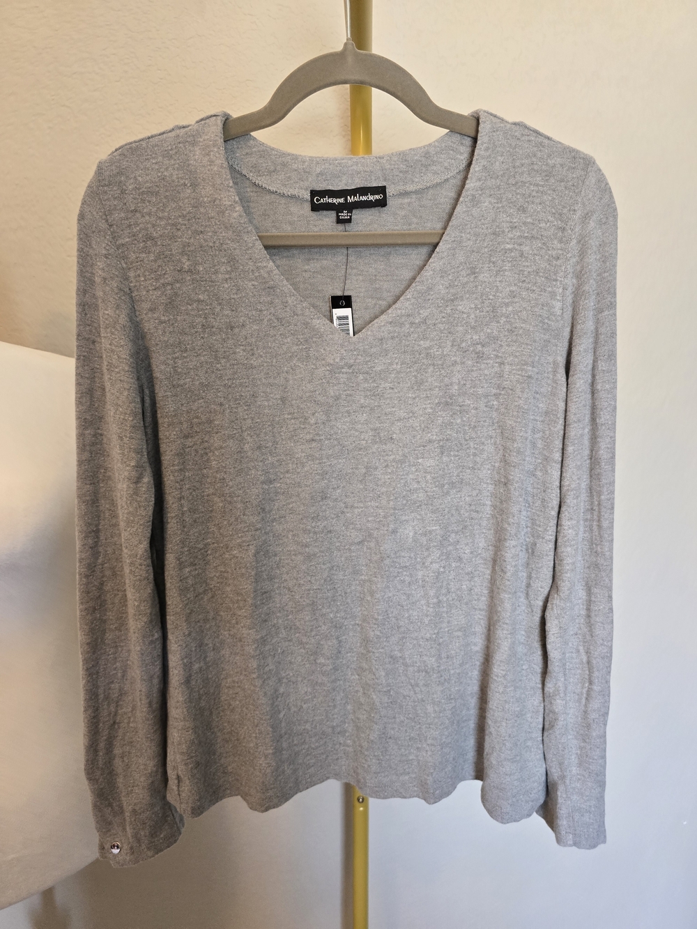 Catherine Malandrino Light Gray V Neck Knit Sweater